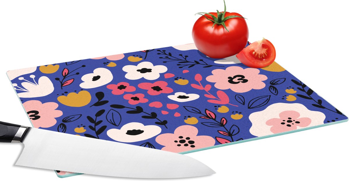 Glazen Snijplank - 28x20 - Bloemen - Bladeren - Patronen - Snijplanken Glas