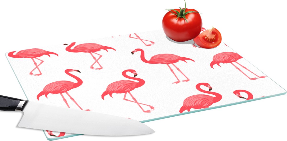 Glazen Snijplank - 39x28 - Patroon - Flamingo - Vogel - Snijplanken Glas