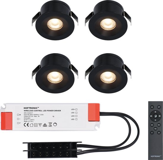 4x Cadix - Mini spot encastrable LED 12V blanc avec transformateur - 3 Watt  - Dimmable