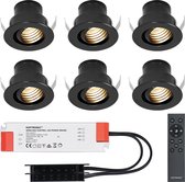 Set van 6 12V 3W - Mini LED Inbouwspot - Zwart - Dimbaar - Kantelbaar & verzonken - Verandaverlichting - IP44 voor buiten - 2700K - Warm wit