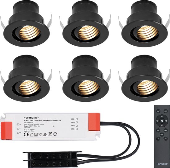 Set van 6 12V 3W - Mini LED Inbouwspot - Zwart - Dimbaar - Kantelbaar &  verzonken -... | bol.com