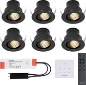 Set van 6 Medina - Mini LED Inbouwspot - 12V 3W - Zwart - Dimbaar - Kantelbaar & verzonken - Verandaverlichting - Incl. Muurdimmer - IP44 voor buiten - 2700K - Warm wit