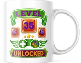 Verjaardag Mok level 35 unlocked | Verjaardag cadeau | Grappige Cadeaus | Koffiemok | Koffiebeker | Theemok | Theebeker