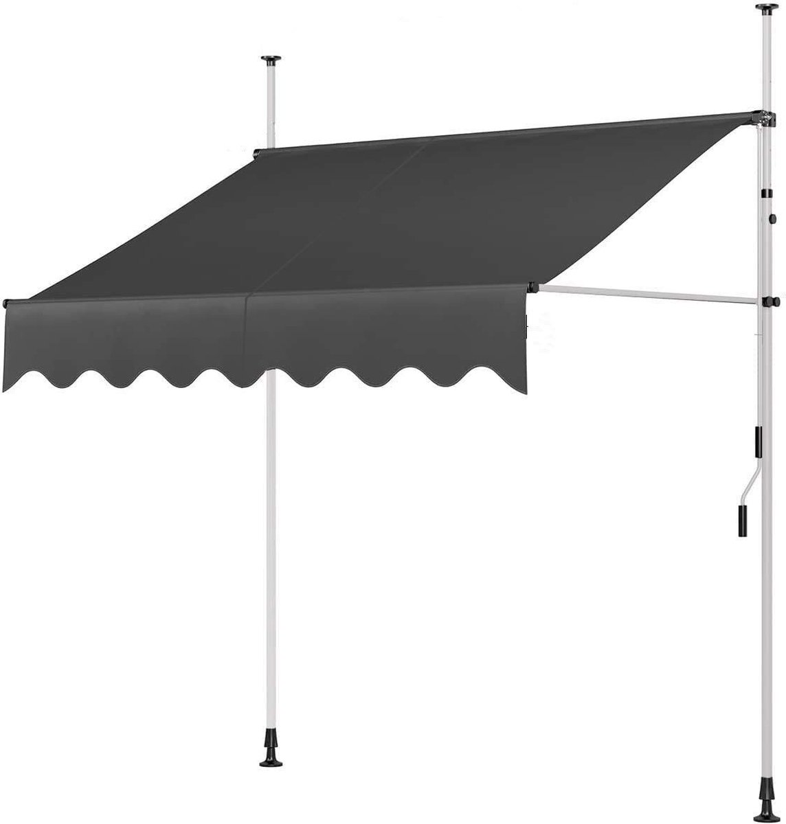 UISEBRT Klemluifel, 350 cm breed, balkonluifel met zwengel zonder boren, verstelbaar, uv-bescherming, zonwering, weerbestendig, lichtgrijs (3,50 x 1,20 m, lichtgrijs