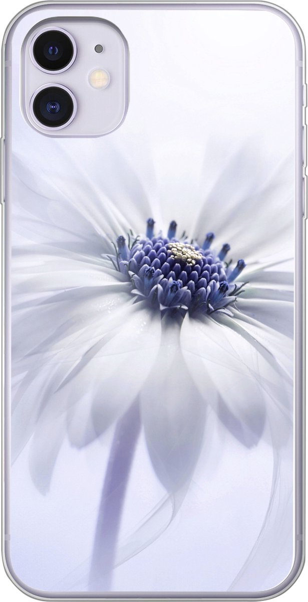 Telefoonhoesje Geschikt voor iPhone 11 hoesje - Bloem - Abstract - Wit - Siliconen Telefoonhoesje Telefoonhoesje