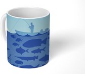 Mok - Koffiemok - Illustratie van een man die aan het vissen is - Mokken - 350 ML - Beker - Koffiemokken - Theemok