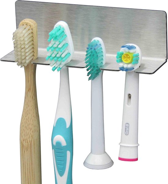 Trekken duidelijkheid haar Tandenborstelhouder RVS zonder boren 4 plaatsen zelfklevende bevestiging  universeel | bol.com