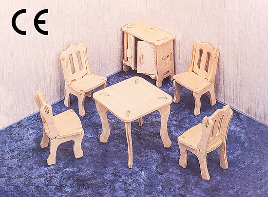 Thumbnail van een extra afbeelding van het spel Montessori houten puzzelspellen / w-3D puzzel-eetkamer