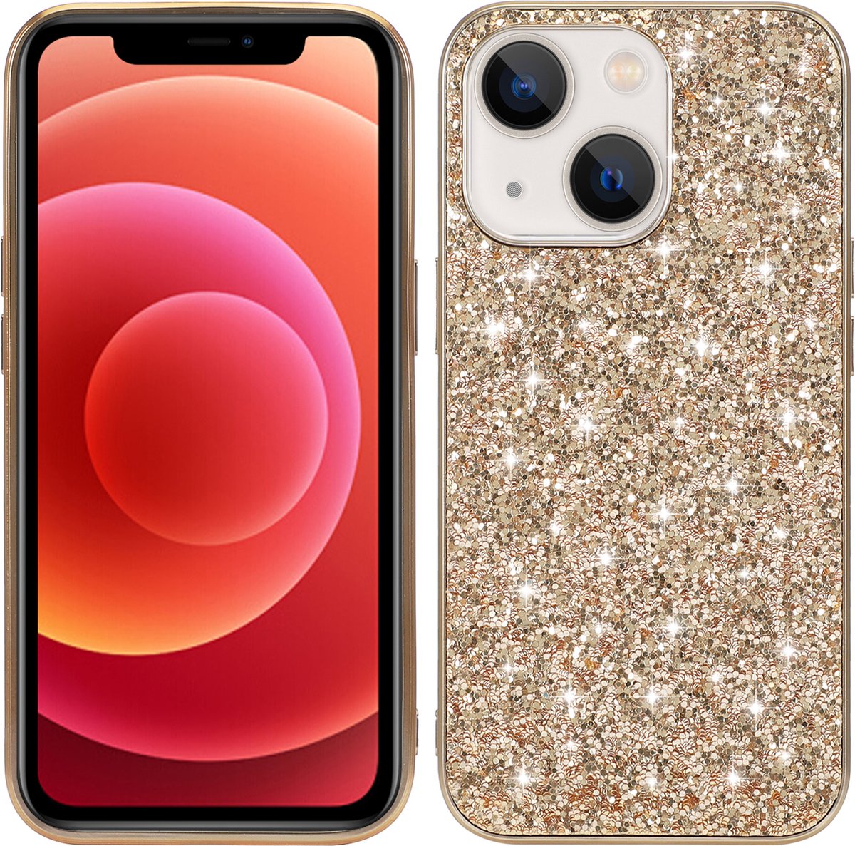 Backcover geschikt voor Apple iPhone 13 Mini - Goud - Glitters - Hard PC Hoesje