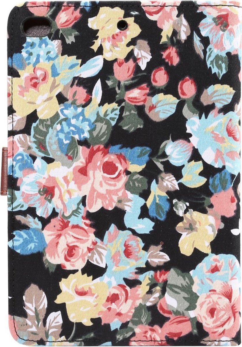 Peachy Bloemen rozen kleurrijk leren klaphoes standaard iPad mini 4 5 - Zwart