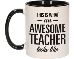 Awesome teacher / Geweldige leraar - cadeau beker - koffiemok - zwart met wit - 300 ml - keramiek - Leerkracht