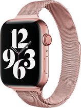 Mobiq Milanese Loop Apple Watch Bandje 42/44 mm | Apple Watch bandje metaal | 42 of 44 mm Watch Strap | iWatch - Roze | Roze