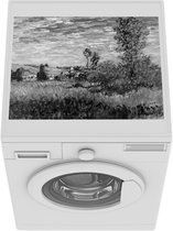 Wasmachine beschermer mat - Landschap bij Vetheuil - zwart-wit schilderij Claude Monet - Breedte 55 cm x hoogte 45 cm