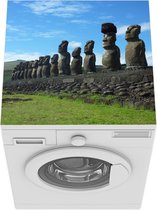 Wasmachine beschermer mat - Zijaanzicht van de rij Moai beelden op Paaseiland - Breedte 60 cm x hoogte 60 cm