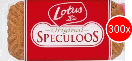 Verpakking met 300 Lotus Biscoff speculoos koekjes.