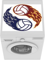 Wasmachine beschermer mat - twee brandende volleyballen in Yin en Yang - Breedte 55 cm x hoogte 45 cm