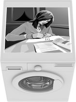 Wasmachine beschermer mat - Kleurrijke illustratie van een schrijvende vrouw - zwart wit - Breedte 55 cm x hoogte 45 cm