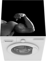 Wasmachine beschermer mat - Gebogen Biceps Brachii met een dollarteken op zwarte achtergrond - zwart wit - Breedte 60 cm x hoogte 60 cm