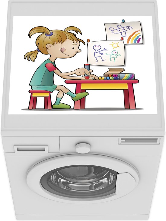 Wasmachine beschermer - Wasmachine mat - Illustratie van een meisje en haar  tekeningen... | bol