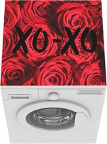 Wasmachine beschermer mat - Valentijnsdag quote met rode rozen ''xo-xo'' - Breedte 60 cm x hoogte 60 cm