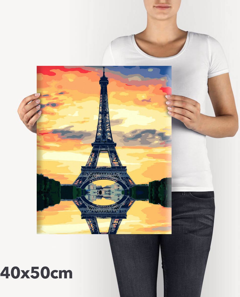Schilderen Op Nummer Volwassenen DIY Paint By Number Compleet Hobby Pakket op Frame met Vernis - ®Arty Bee - Eiffeltower 40x50cm — afbeelding 4