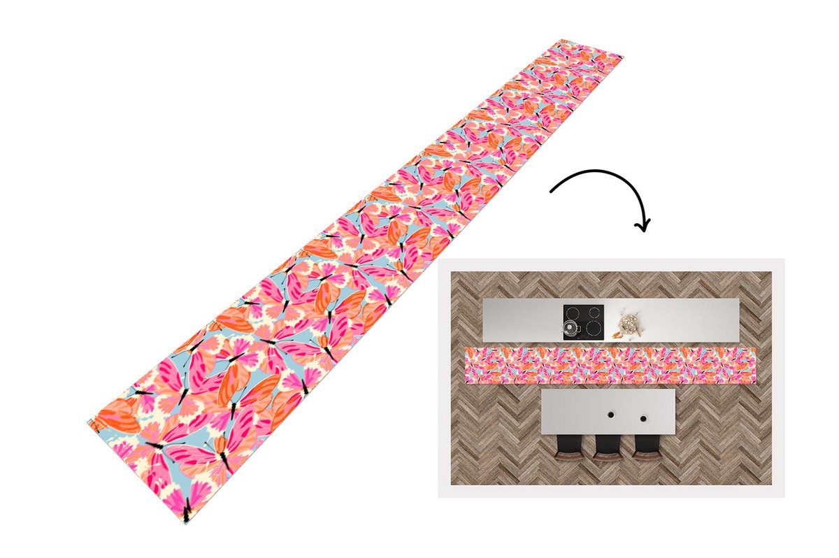 KitchenYeah Keukenloper - Keukenmat - Vlinders - Vliegen - Patronen - 480x60 cm - Keuken vloerkleed Multicolor