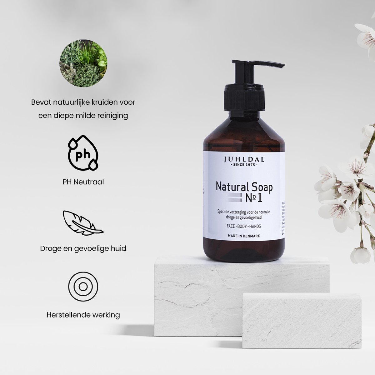 Juhldal Natural Soap No. 1 - Natuurlijke Zeep - voor Hand, Gezicht en Lichaam - voor Droge en Gevoelige Huid - PH-neutraal - 250ml