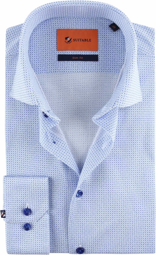 Suitable - Jersey Overhemd Print Blauw - 39 - Heren - Slim-fit | bol.com