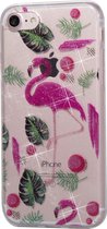 Peachy Glitter Poeder hoesje TPU iPhone 7 8 SE 2020 SE 2022 - Flamingo`s en Bladeren