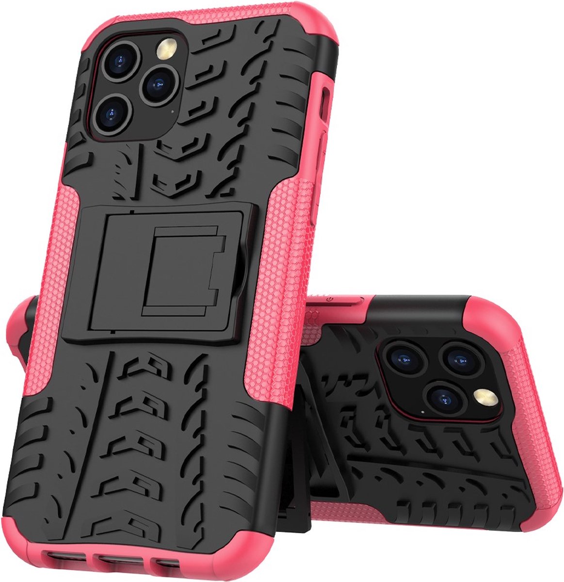 Peachy Shockproof kunststof en schokabsorberend TPU hoesje voor iPhone 12 en iPhone 12 Pro - zwart met roze