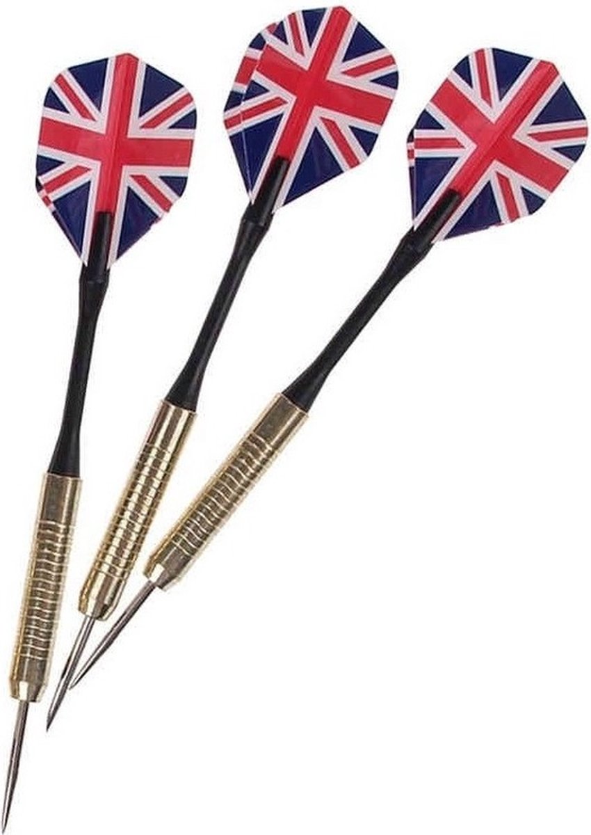 Dartpijlen set van 9x stuks met Engelse/Britse vlag flights. Darts sportartikelen