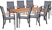 NATERIAL - Salon de jardin 8 personnes - Table de jardin ORIS 200X90X75 cm - 8 chaises de jardin DORA avec accoudoirs - Fauteuil de jardin - Empilable - Salon - Aluminium - Plastique recyclé - Eucalyptus