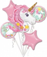 folieballonnen Magical Unicorn meisjes wit/roze 5 stuks