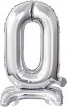 folieballon cijfer 0 staand 38 cm zilver