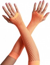 nethandschoenen vingerloos lang dames elastaan oranje