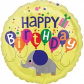folieballon Elephant Birthday 43 cm geel