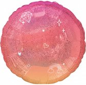 folieballon glitter meisjes 50 cm roze/oranje