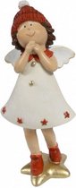 kerstfiguur engel 10 x 24 cm keramiek wit/rood