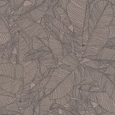 AS Creation Linen Style - PALMBLADEREN BEHANG - linnenlook - grijs beige zwart - 1005 x 53 cm