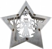 kersthanger ster met engel 13,5 x 2 cm hout wit