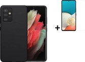 Hoesje Geschikt voor Samsung Galaxy A53 5G - Screenprotector A53 5G - Siliconen - Samsung A53 5G Hoes Zwart Case + Tempered Glass