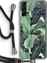 Case Company® - Samsung Galaxy S21 Plus hoesje met Koord - Bananenbladeren - Telefoonhoesje met Zwart Koord - Bescherming aan alle Kanten en Over de Schermrand