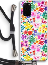 Case Company® - Samsung Galaxy S20 Plus hoesje met Koord - Little Flowers - Telefoonhoesje met Zwart Koord - Bescherming aan alle Kanten en Over de Schermrand