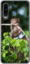 Geschikt voor Huawei P30 hoesje - Baby - Aap - Takken - Siliconen Telefoonhoesje