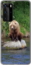 Telefoonhoesje Geschikt voor Huawei P40 Pro hoesje - Beer - Steen - Dier - Siliconen Telefoonhoesje