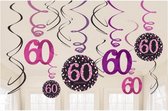 decoratieslingers 60 jaar zwart/roze 18 stuks