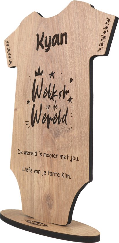 Kraamcadeau Baby, Jongen, Meisje | Geschenk Babyshower | Kaart van Hout | Cadeau Geboorte | Welkom op de Wereld | Gepersonaliseerd | 17.5 x 25 cm