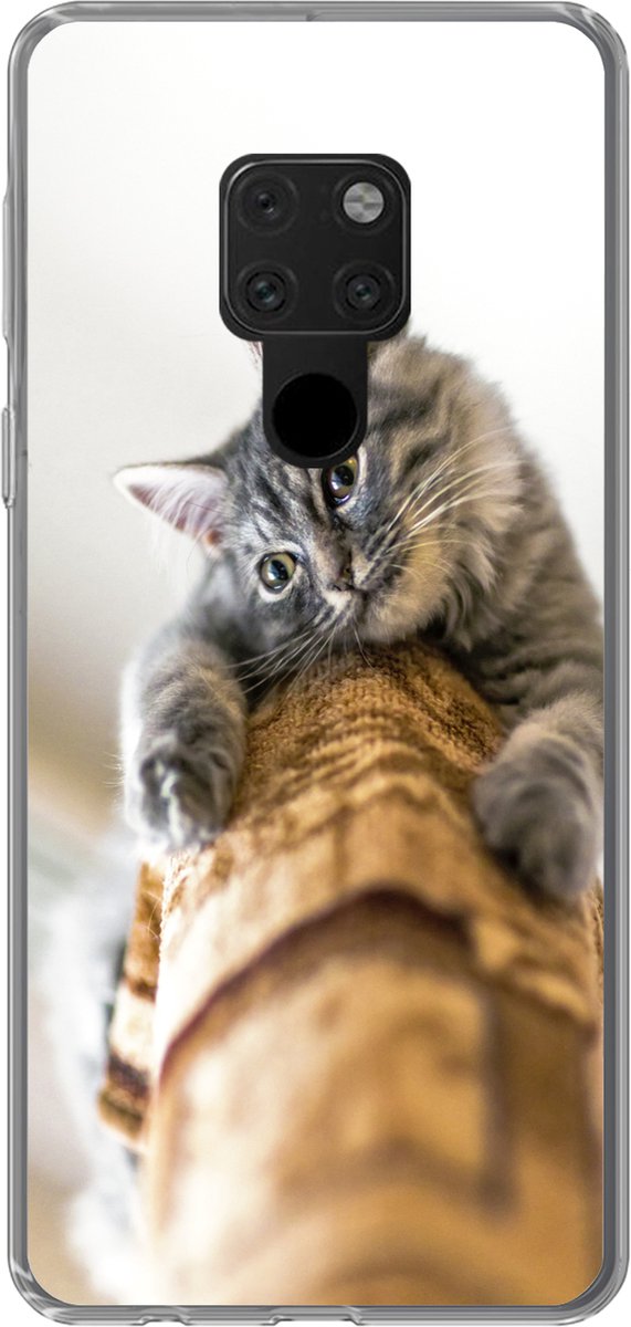 Telefoonhoesje Geschikt voor Huawei P40 Lite hoesje - Kat - Krabpaal - Grijs - Siliconen Telefoonhoesje Telefoonhoesje