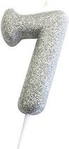 nummerkaars '7' 7 cm wax glitter zilver