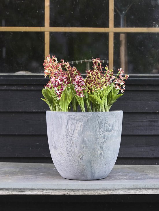 Pot de fleur/pot de plante plastique recyclé/poudre de pierre béton gris  dia 28 cm et... | bol.com